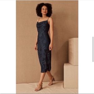 BHLDN Braidemaids Cowl Neck Midi Dress Spaghetti Strap Navy Anthropologie NWT